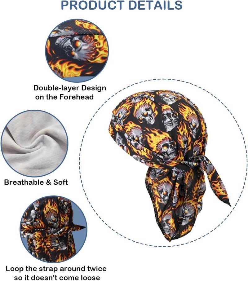 SRLLBBY Sweat Wicking Do Rags Skull Caps, Cooling Hip Hop Hat, Beanie Durag Motorcycle Head Wrap Doo Rag Liner for Men Women - Image 4